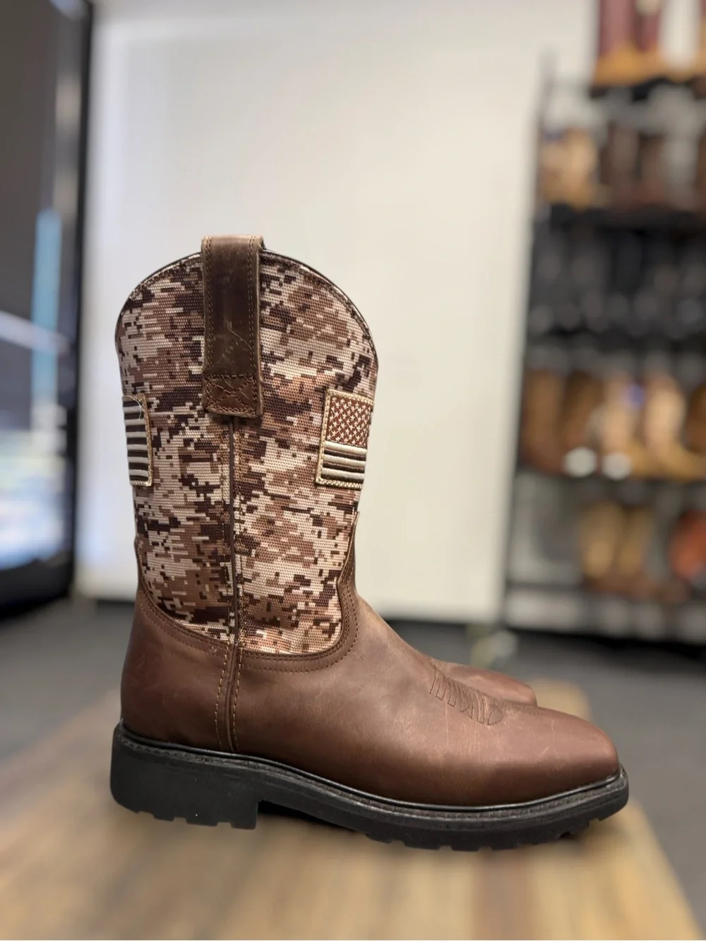 J.B. Dillon Men's Western Work Boots Digital Camo Flag Leather JBR1123 Size 10.5